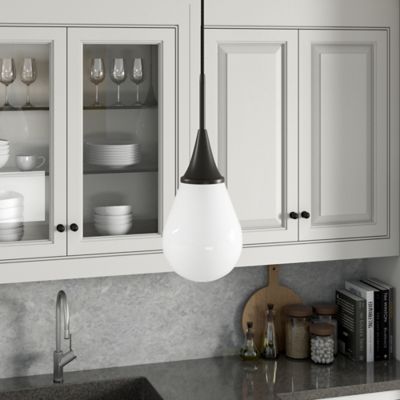 Image showing  1-Light Ambrose Glass Pendant Light, Blackened Bronze/Milk White