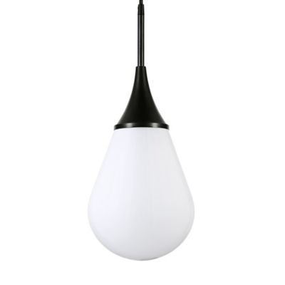 Image showing 5 th Hudson&Canal 1-Light Ambrose Glass Pendant Light, Blackened Bronze/Milk White