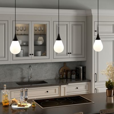 Image showing 7 th Hudson&Canal 1-Light Ambrose Glass Pendant Light, Blackened Bronze/Milk White