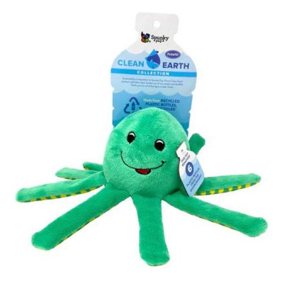 Spunky Pup Clean Earth Plush Octopus Dog Toy, Small