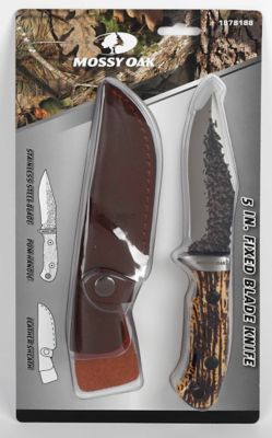 Mossy Oak 5 Fixed Blade Knife with Leather Sheath, TSC22001