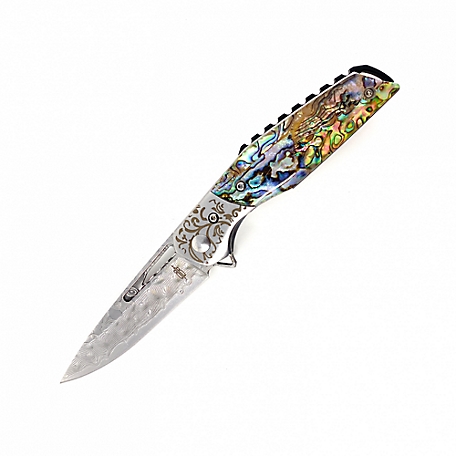 BNB Knives 3 in. Abalone Flipper Knife, Silver