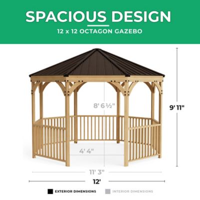 Image showing 7 th Yardistry 12 ft. x 12 ft. Meridian Cedar Octagon Gazebo with Rust-Free Aluminum Roof