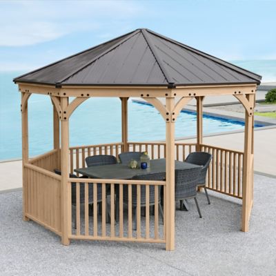 Image showing 8 th Yardistry 12 ft. x 12 ft. Meridian Cedar Octagon Gazebo with Rust-Free Aluminum Roof