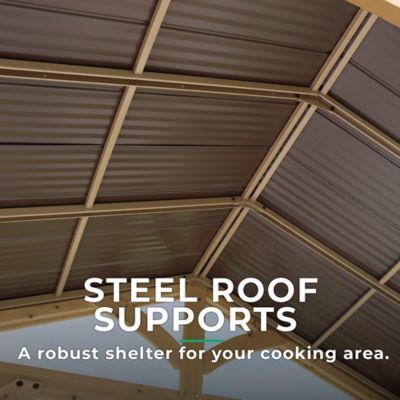 Image showing 6 th Yardistry 8 ft. x 5 ft. Cedar Meridian Grilling Pavilion with Aluminum Roof