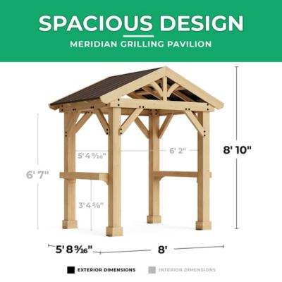 Image showing 8 th Yardistry 8 ft. x 5 ft. Cedar Meridian Grilling Pavilion with Aluminum Roof