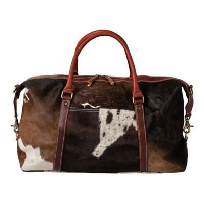 Huntley Equestrian Cowhide Travel Duffel Bag, Brown