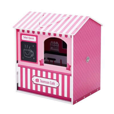 Teamson Kids Dreamland City Cafe 12 in. Dollhouse, Pink/White/Black