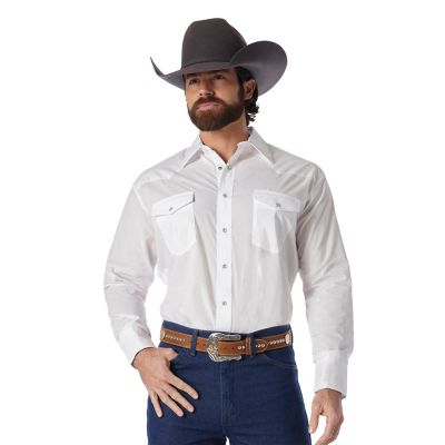 Western Mens Long Sleeve Pearl Snap Shirt Blue