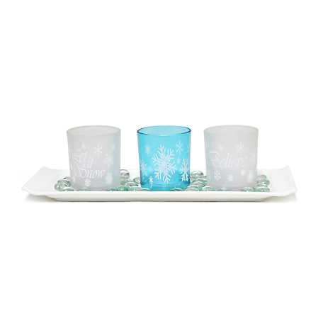 Elegant Designs Seasonal Candle, Blue Frost, 3 pc., HG5000-FBL