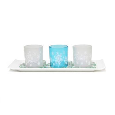 Image showing  Seasonal Candle Holders, Blue Frost, 3-Pack