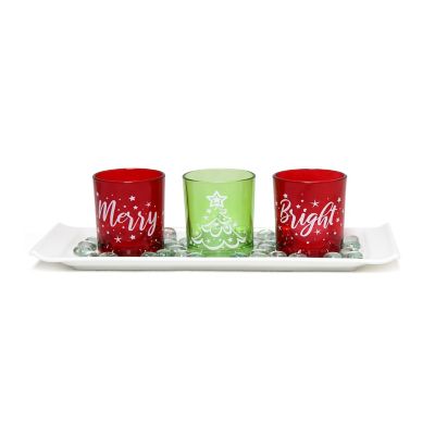Image showing  Seasonal Candle Holders, Green/Red, 3-Pack