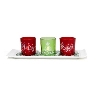 Image showing  Seasonal Candle Holders, Green/Red, 3-Pack