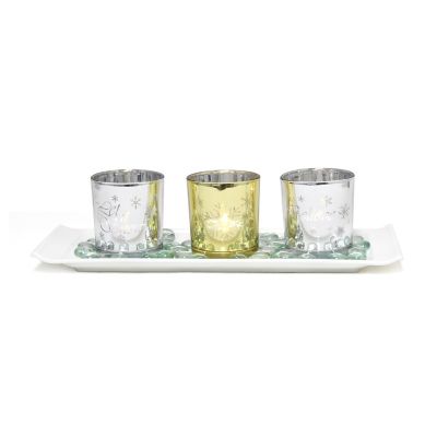 Image showing  Winter Wonderland Seasonal Candle Holders, Silver/Gold, 3-Pack