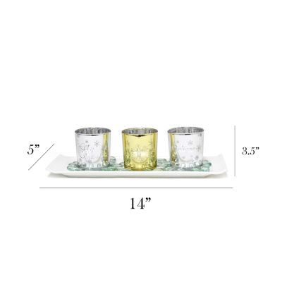 Image showing  Winter Wonderland Seasonal Candle Holders, Silver/Gold, 3-Pack