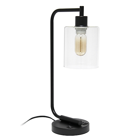 Lalia Home Modern Iron Desk Lamp with USB Port and Glass Shade, Black Matte