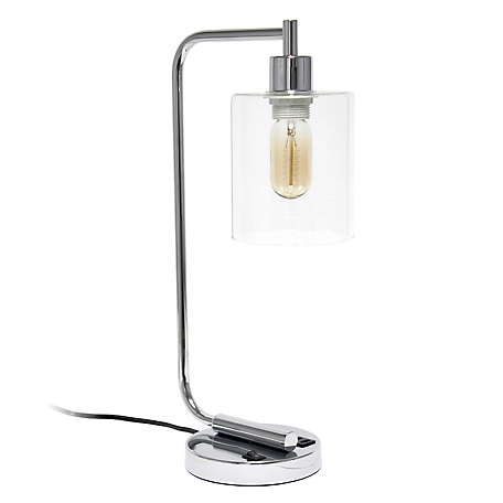 Lalia Home Modern Iron Desk Lamp with USB Port and Glass Shade, Polished Chrome