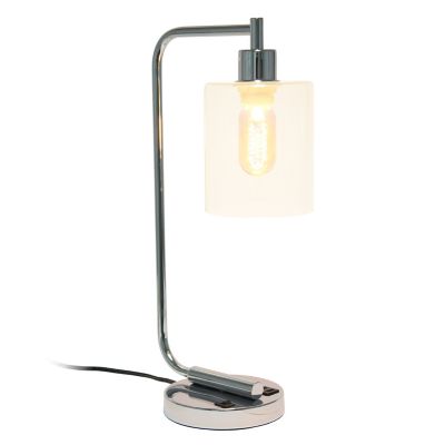 Image showing  Modern Iron Desk Lamp with USB Port and Glass Shade, Polished Chrome