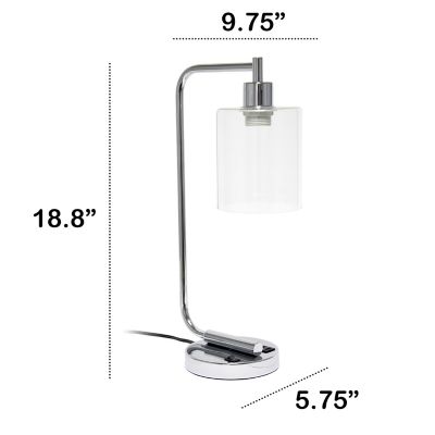 Image showing  Modern Iron Desk Lamp with USB Port and Glass Shade, Polished Chrome
