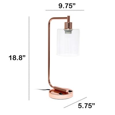 Image showing  Modern Iron Desk Lamp with USB Port and Glass Shade, Polished Rose Gold