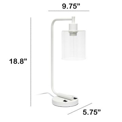Image showing  Modern Iron Desk Lamp with USB Port and Glass Shade, Matte White