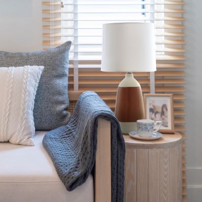 Image showing  Ceramic Oblong Table Lamp, Off-White Base