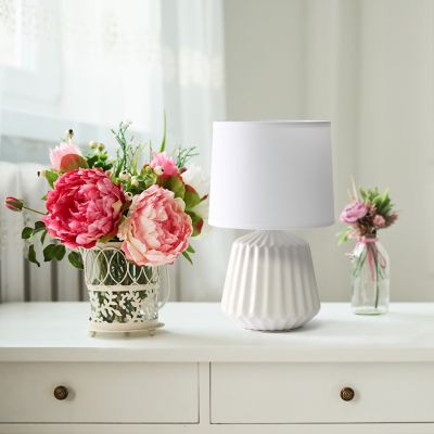 Image showing  Petite Off Pleated Base Table Lamp, Off-White/White