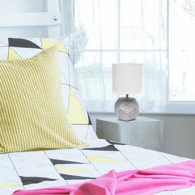 Simple Designs 10.4 in. H Round Prism Mini Table Lamp with Fabric Shade, Marbled