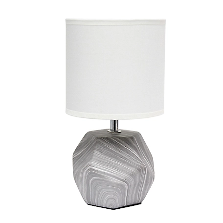 Simple Designs 10.4 in. H Round Prism Mini Table Lamp with Fabric Shade, Marbled