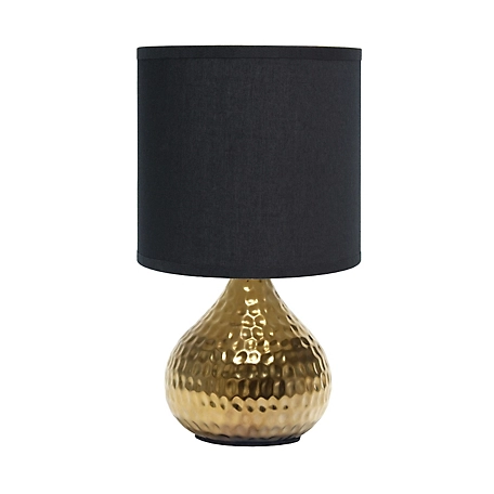 Simple Designs Hammered Gold Drip Mini Table Lamp, Black Shade