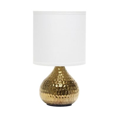 Simple Designs Hammered Gold Drip Mini Table Lamp, White Shade