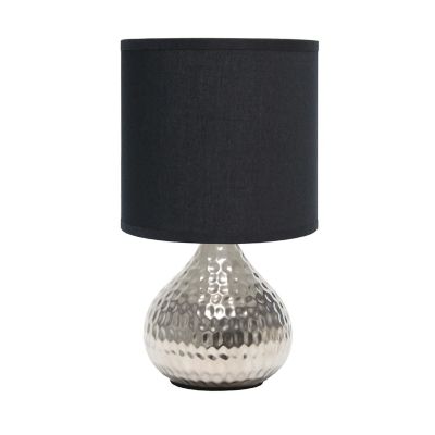 Simple Designs Hammered Silver Drip Mini Table Lamp, Black Shade