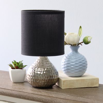 Image showing  Hammered Silver Drip Mini Table Lamp, Black Shade