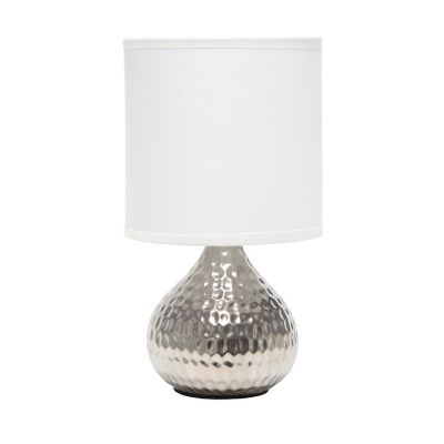 Simple Designs Hammered Silver Drip Mini Table Lamp, White Shade
