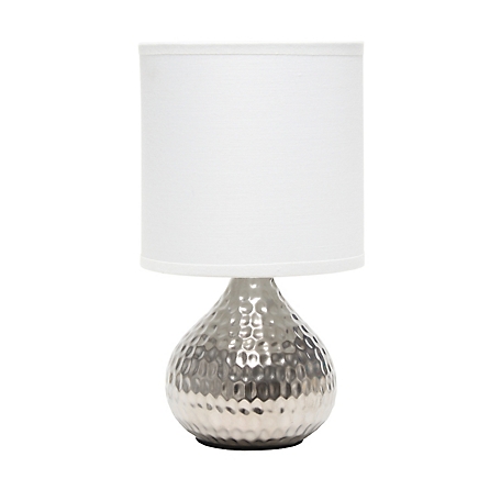 Simple Designs Hammered Silver Drip Mini Table Lamp, White Shade