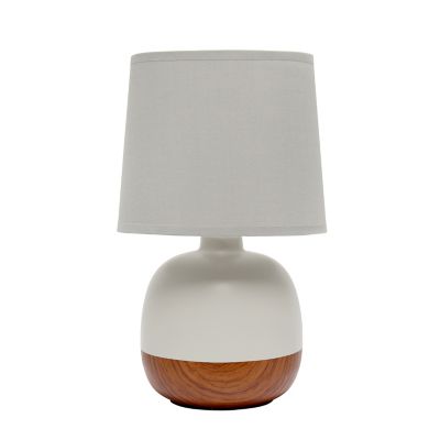 Simple Designs 12 in. H Petite Mid Century Table Lamp, Dark Wood, Gray Shade
