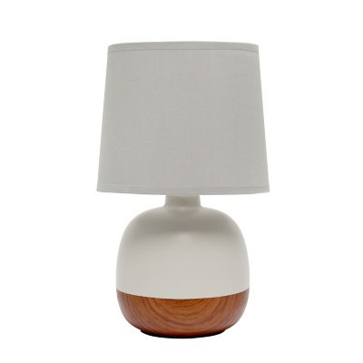 Image showing  Petite Mid Century Table Lamp, 12 in., Dark Wood, Gray Shade