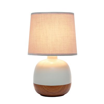 Image showing  Petite Mid Century Table Lamp, 12 in., Dark Wood, Gray Shade