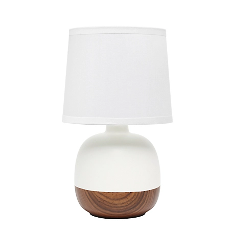 Simple Designs 12 in. H Petite Mid Century Table Lamp, Dark Wood, White Shade
