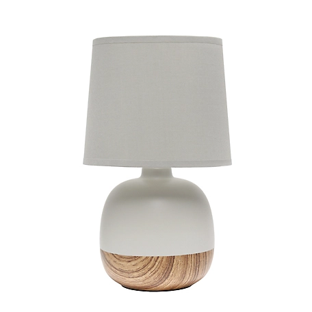 Simple Designs 12 in. H Petite Mid Century Table Lamp, Light Wood, Gray Shade
