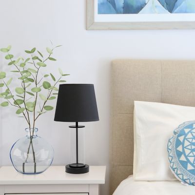Simple Designs Encased Metal and Clear Glass Table Lamp, 6.875 in., Black Accents, Black Shade