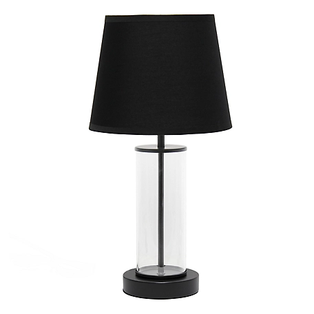 Simple Designs 6.875 in. H Encased Metal and Clear Glass Table Lamp, Black Accents, Black Shade