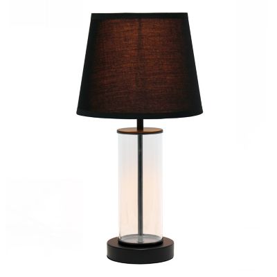 Image showing  Encased Metal and Clear Glass Table Lamp, 6.875 in., Black Accents, Black Shade