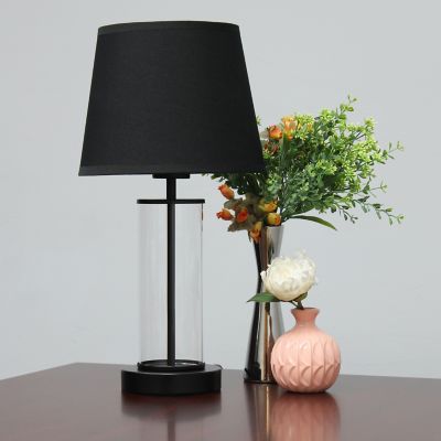 Image showing  Encased Metal and Clear Glass Table Lamp, 6.875 in., Black Accents, Black Shade