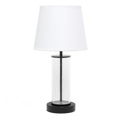 Simple Designs 6.875 in. H Encased Metal and Clear Glass Table Lamp, Black Accents, White Shade
