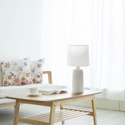 Simple Designs Textured Linear Ceramic Table Lamp, Off-White Base