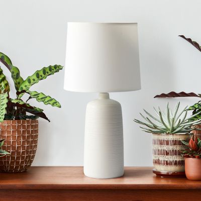 Image showing  Textured Linear Ceramic Table Lamp, Off-White Base