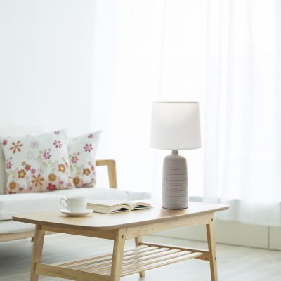 Simple Designs Textured Linear Ceramic Table Lamp, Taupe Base