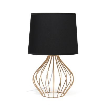 Simple Designs 9.4 in. H Geometrically Wired Table Lamp, Copper Base, Gray Shade