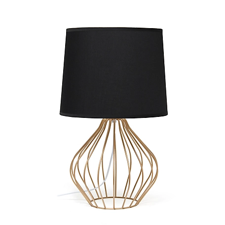 Simple Designs 9.4 in. H Geometrically Wired Table Lamp, Copper Base, Gray Shade